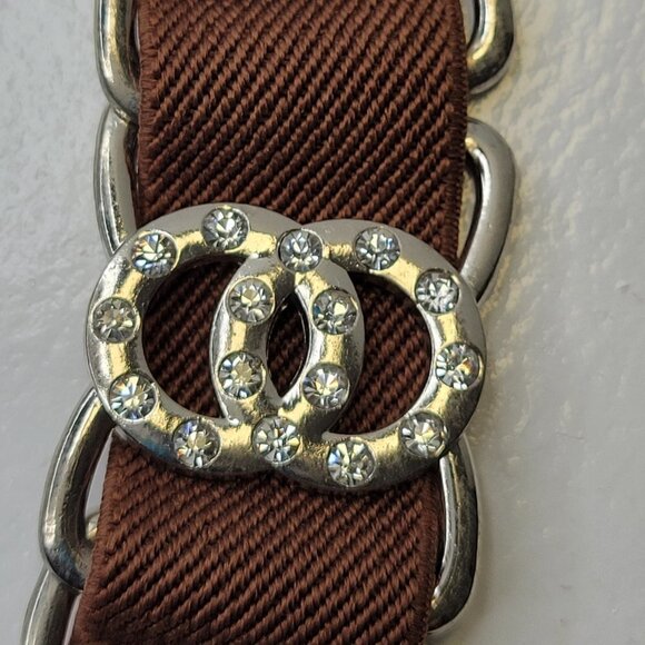 Dark Brown Rhinestones Embellished Belt with Round Rhinestone Buckle - Picture 4 of 11